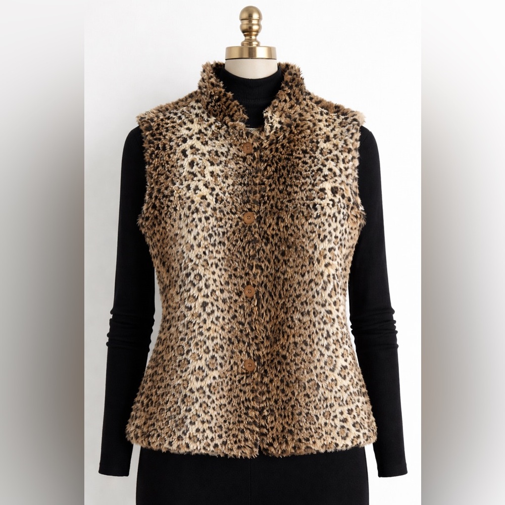 Coldwater Creek Leopard Print Faux Fur Vest